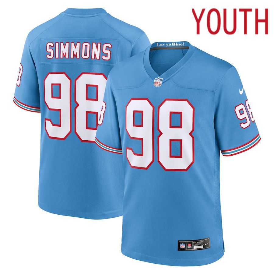 Youth Tennessee Titans #98 Jeffery Simmons Nike Light Blue Oilers Throwback Player Game NFL Jersey